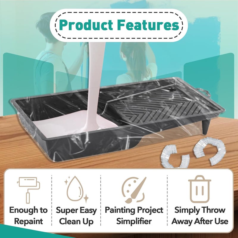 Gfdoso 50 Pcs Paint Tray Liners Disposable - 9 Inch Paint Roller Tray Liner Plastic Paint Tray Liners for House Painting Walls, Excluding Paint Trays - Image 4
